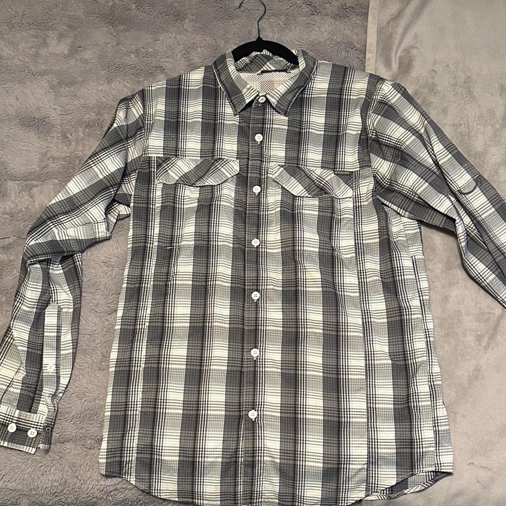 Columbia Men's Black and White Plaid Button Down PFG Shirt